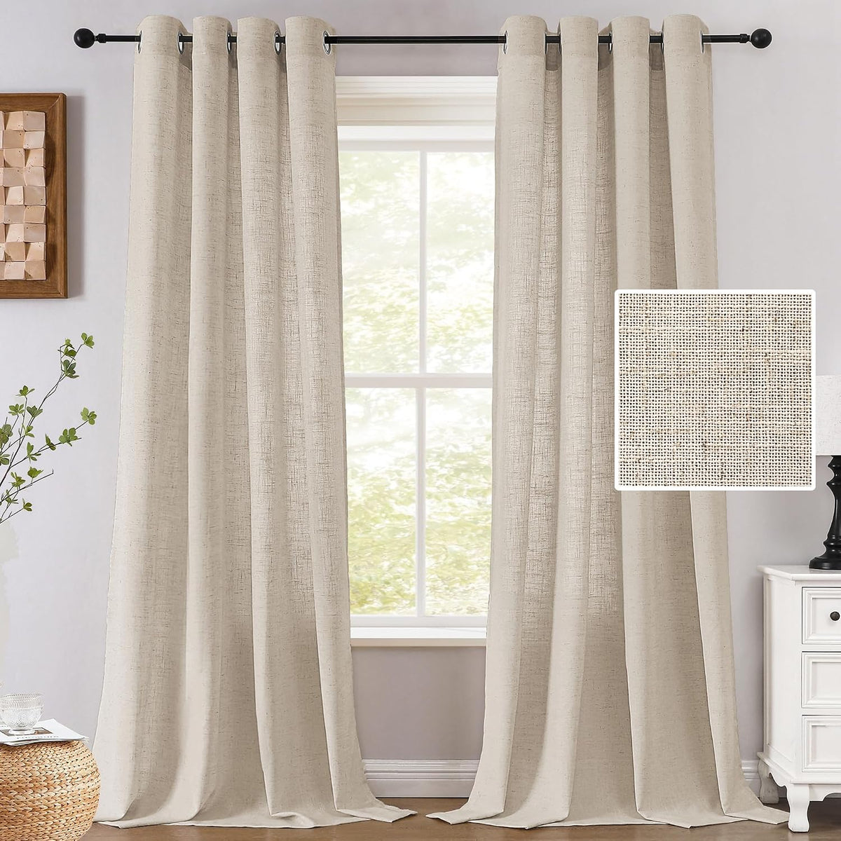 H.VERSAILTEX Linen Light Filtering Curtains 84 Inch for Living Room, Linen