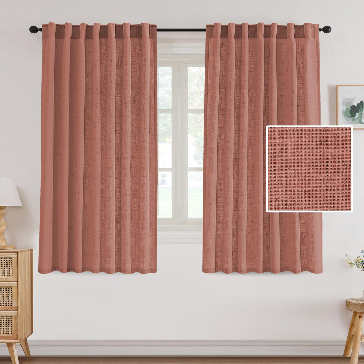 H.VERSAILTEX Linen Light Filtering Curtains 84 Inch for Living Room, Linen