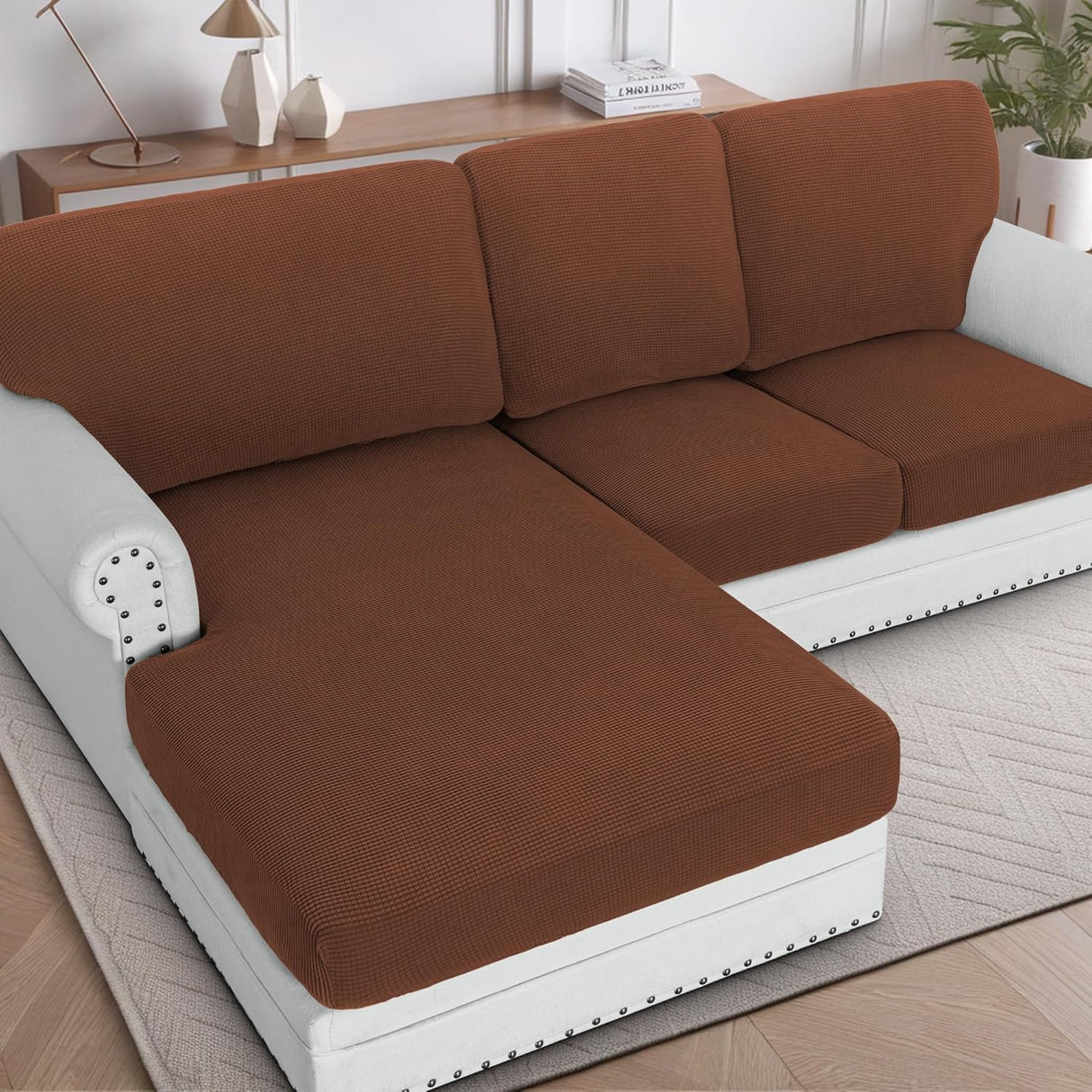 H.VERSAILTEX Sectional Couch Covers 1 Piece Chaise Slipcover L Shape Separate Cushion Couch Cover for Both Left/Right Sectional Couch