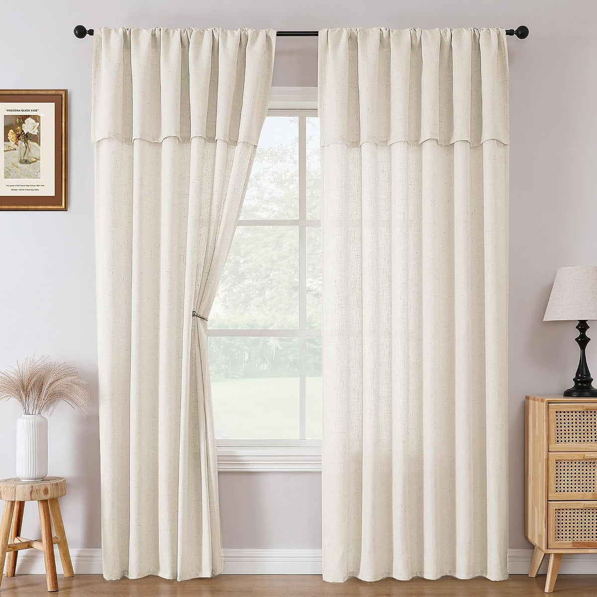 H.VERSAILTEX Linen Semi-Sheer Curtains 84 Inch for Living Room, Ivory