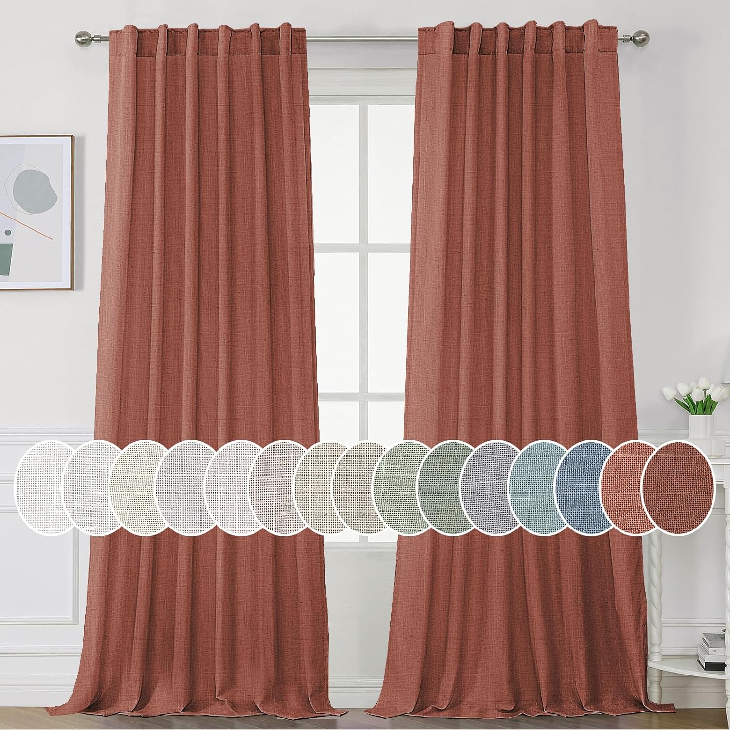Natural Linen Tab Loop Pocket Semi Sheer Light Filtering Curtains