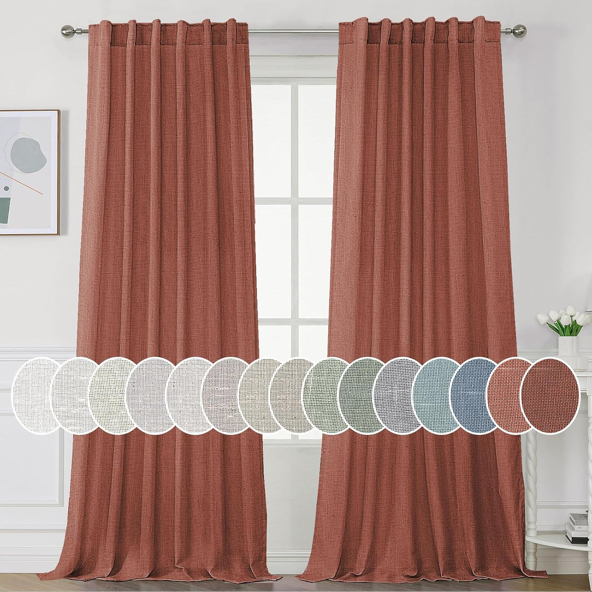 Natural Linen Tab Loop Pocket Semi Sheer Light Filtering Curtains