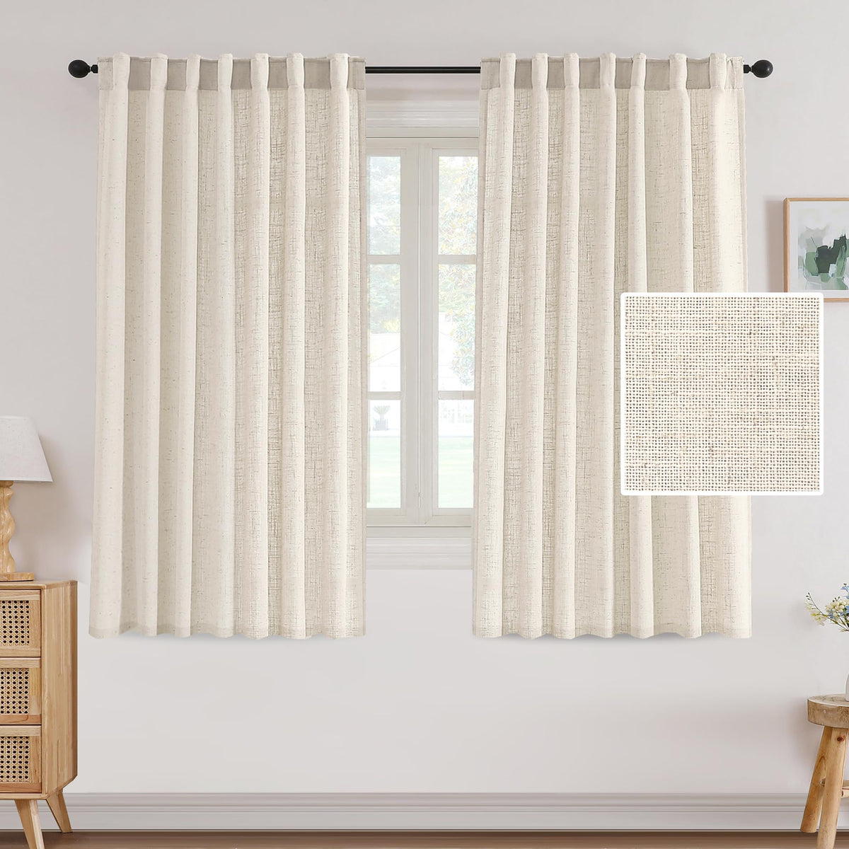 H.VERSAILTEX Linen Light Filtering Curtains 84 Inch for Living Room, Linen