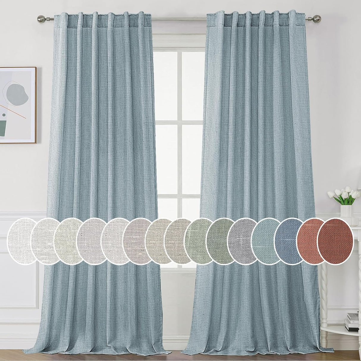 Natural Linen Tab Loop Pocket Semi Sheer Light Filtering Curtains