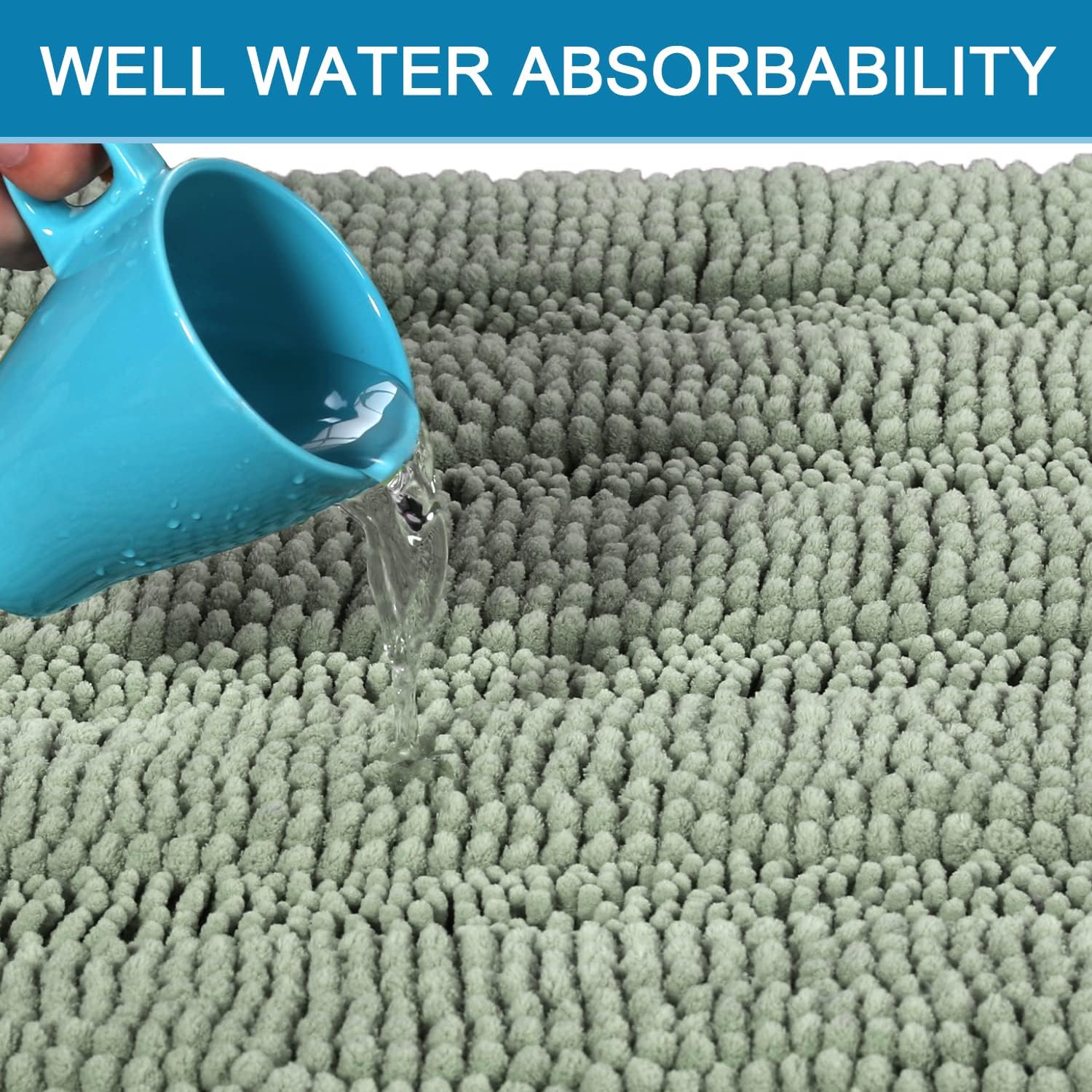 2pcs Sage Bathroom Rugs, Bath Mat Set of 2 Extra Thick Chenille Striped Pattern Shaggy Bath Rugs for Bathroom