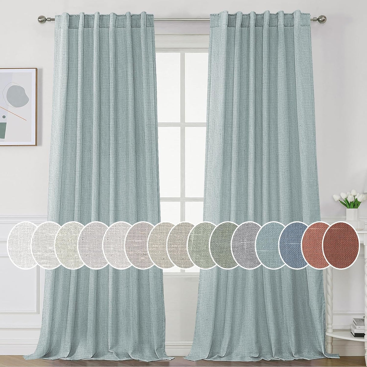 Natural Linen Tab Loop Pocket Semi Sheer Light Filtering Curtains