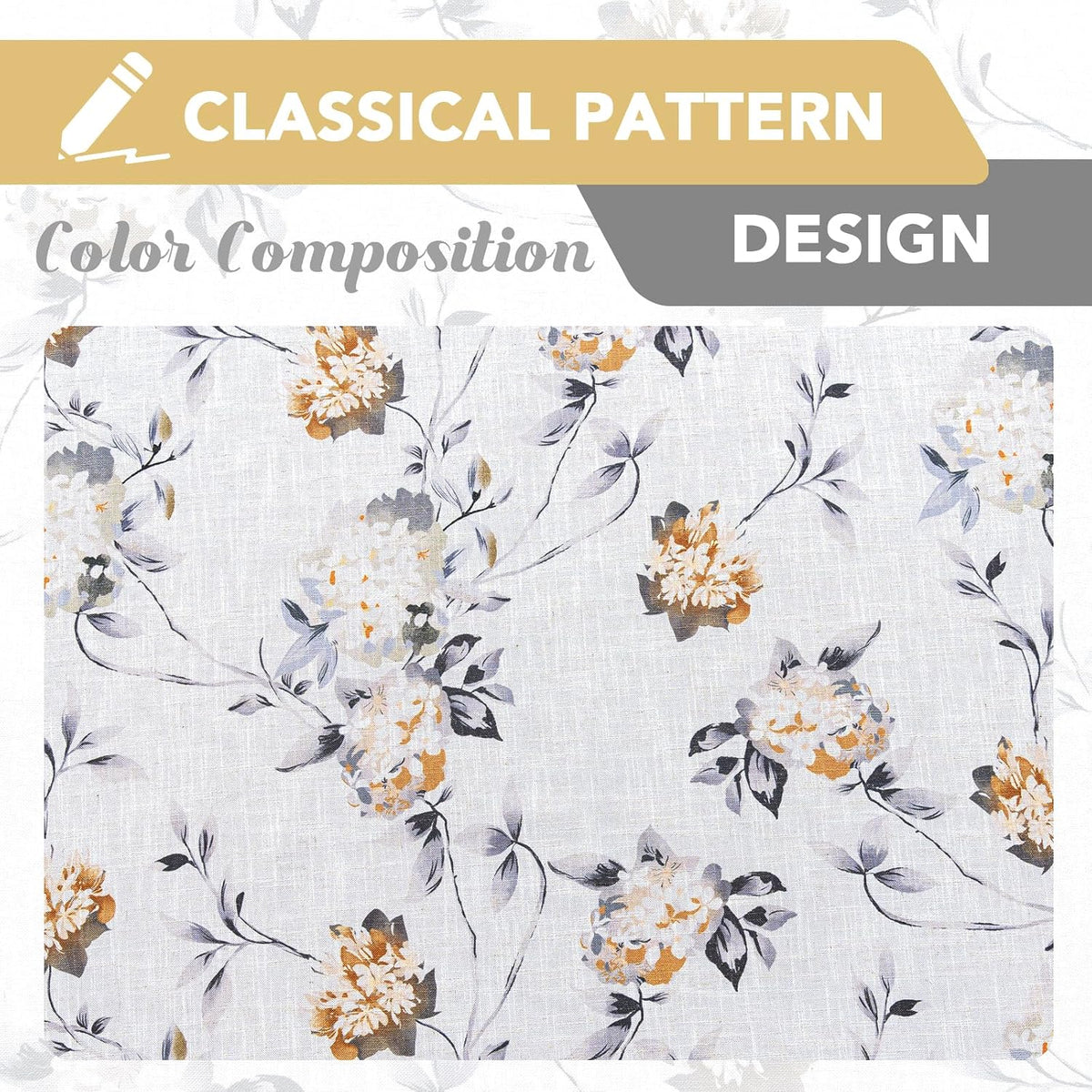H.VERSAILTEX Linen Blend Curtains for Living Room Printed Floral Curtain Grommet Farmhouse Flower Patterned Drapes Window Treatment Panels Set of 2 Panels, 52" W x 84" L, Belinna Floral - Orange