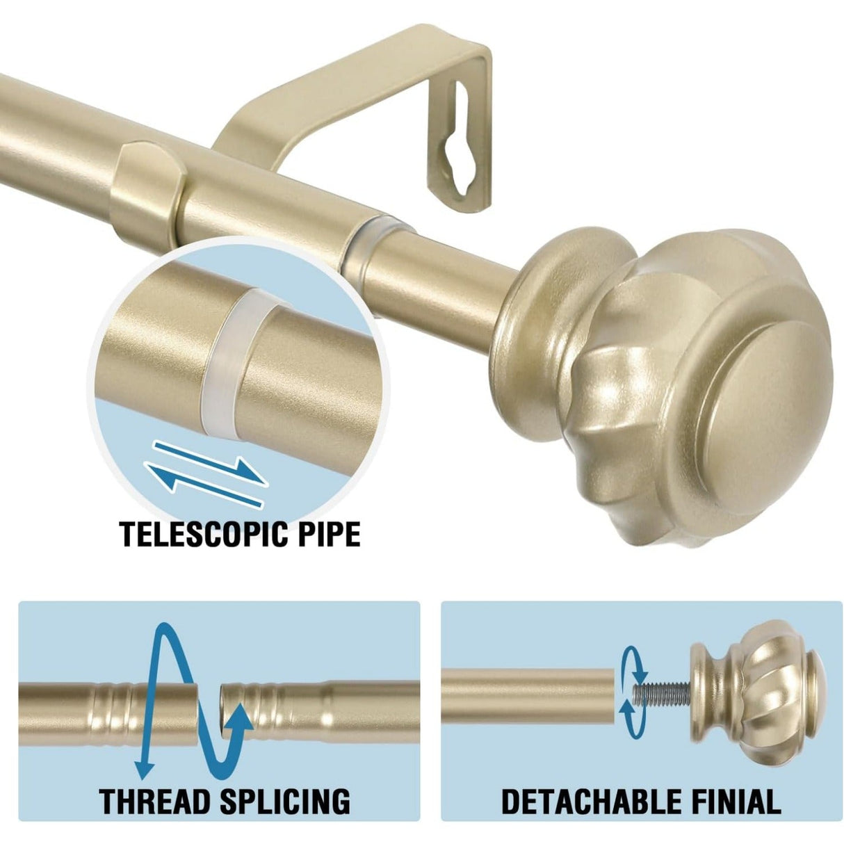 Splicing Rods for Windows, Heavy Duty 3/4 Inch Diameter, Adjustable Telescoping Decorative Rod