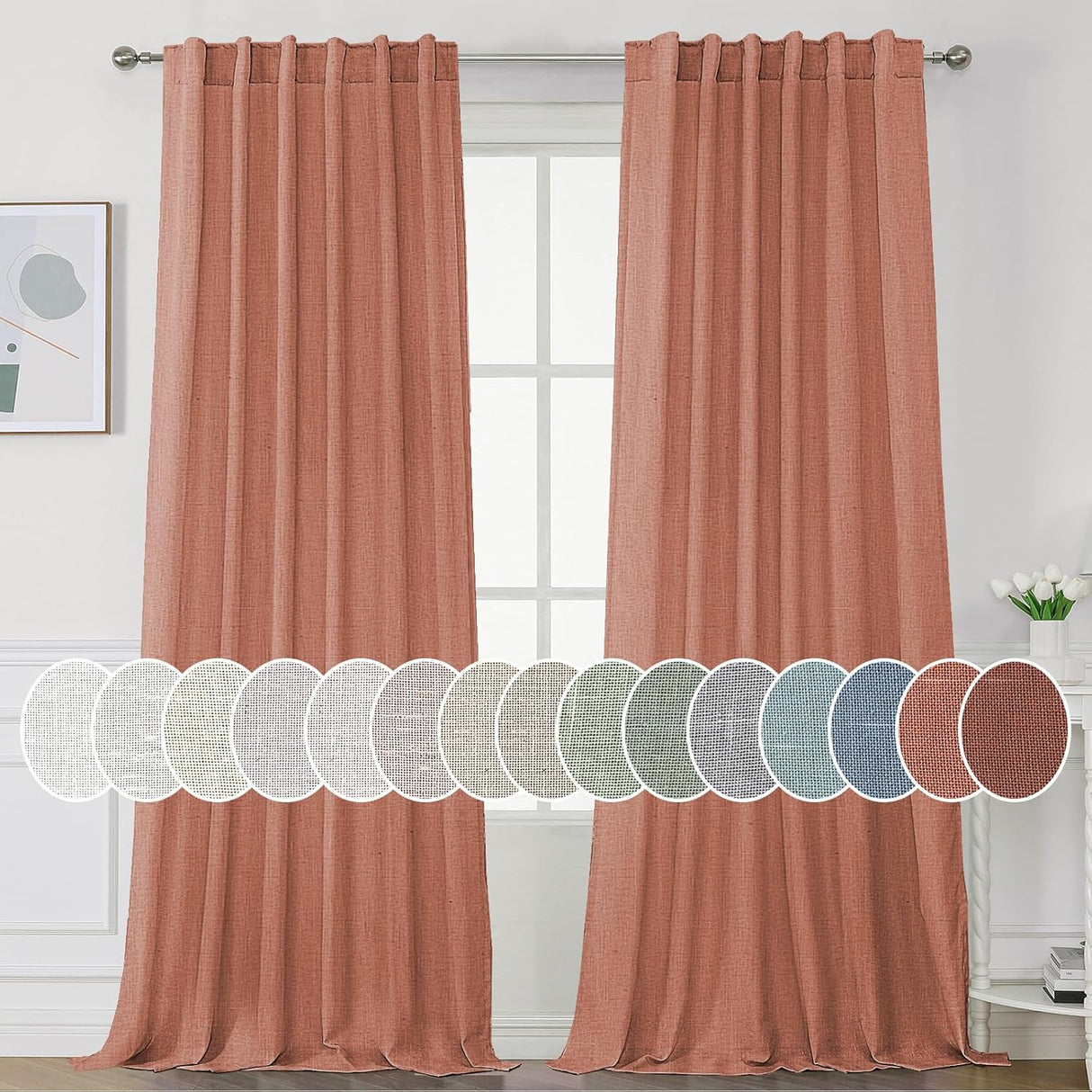 Natural Linen Tab Loop Pocket Semi Sheer Light Filtering Curtains