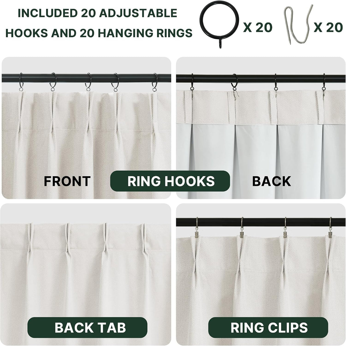 H.VERSAILTEX Ivory Pinch Pleated 100% Blackout Curtains 84 Inches Long