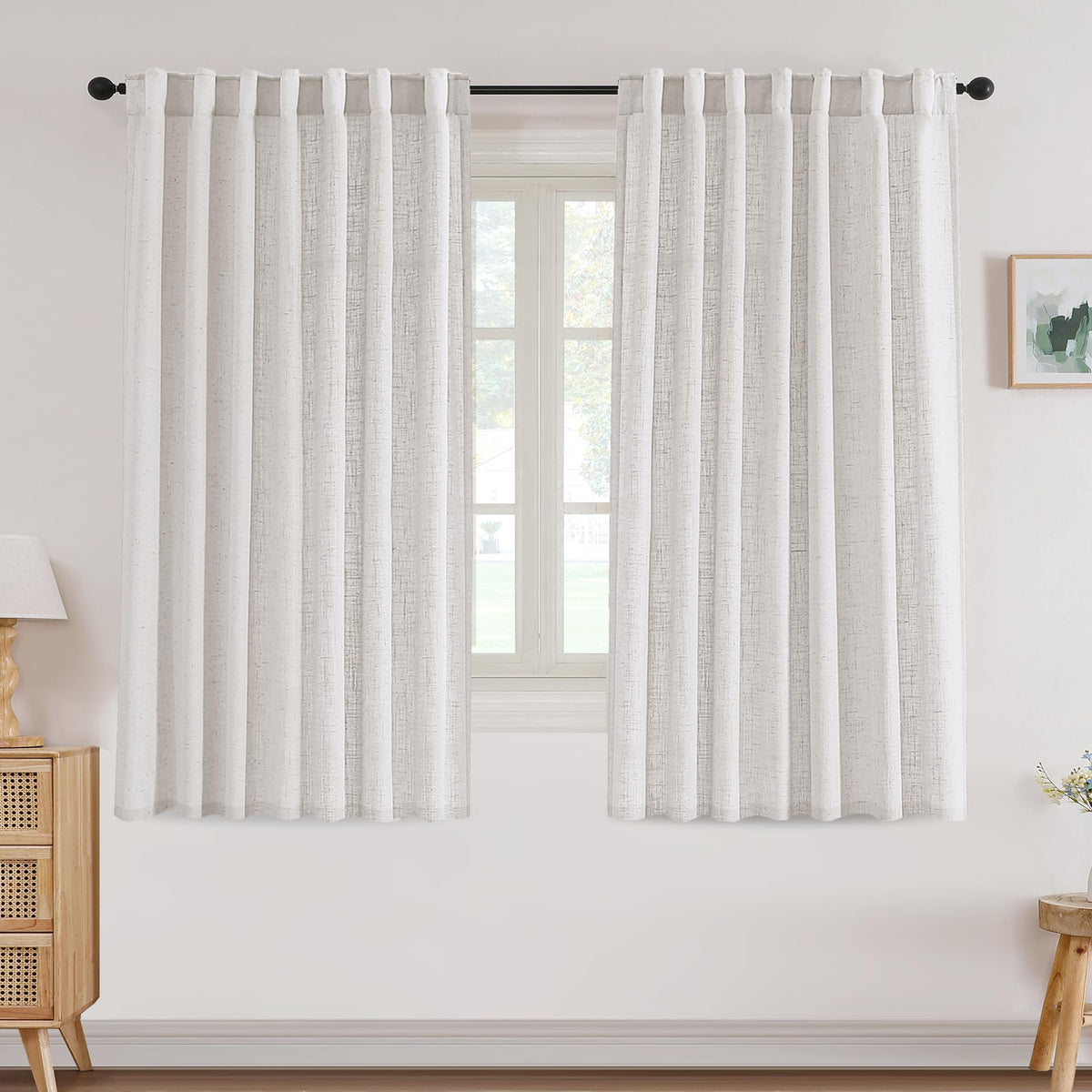 H.VERSAILTEX Light Filtering Linen Curtains 84 Inch for Bedroom, Pale Oak