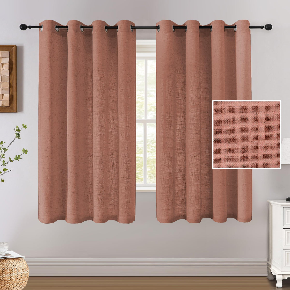 H.VERSAILTEX Light Filtering Linen Curtains 84 Inch for Bedroom, Pale Oak