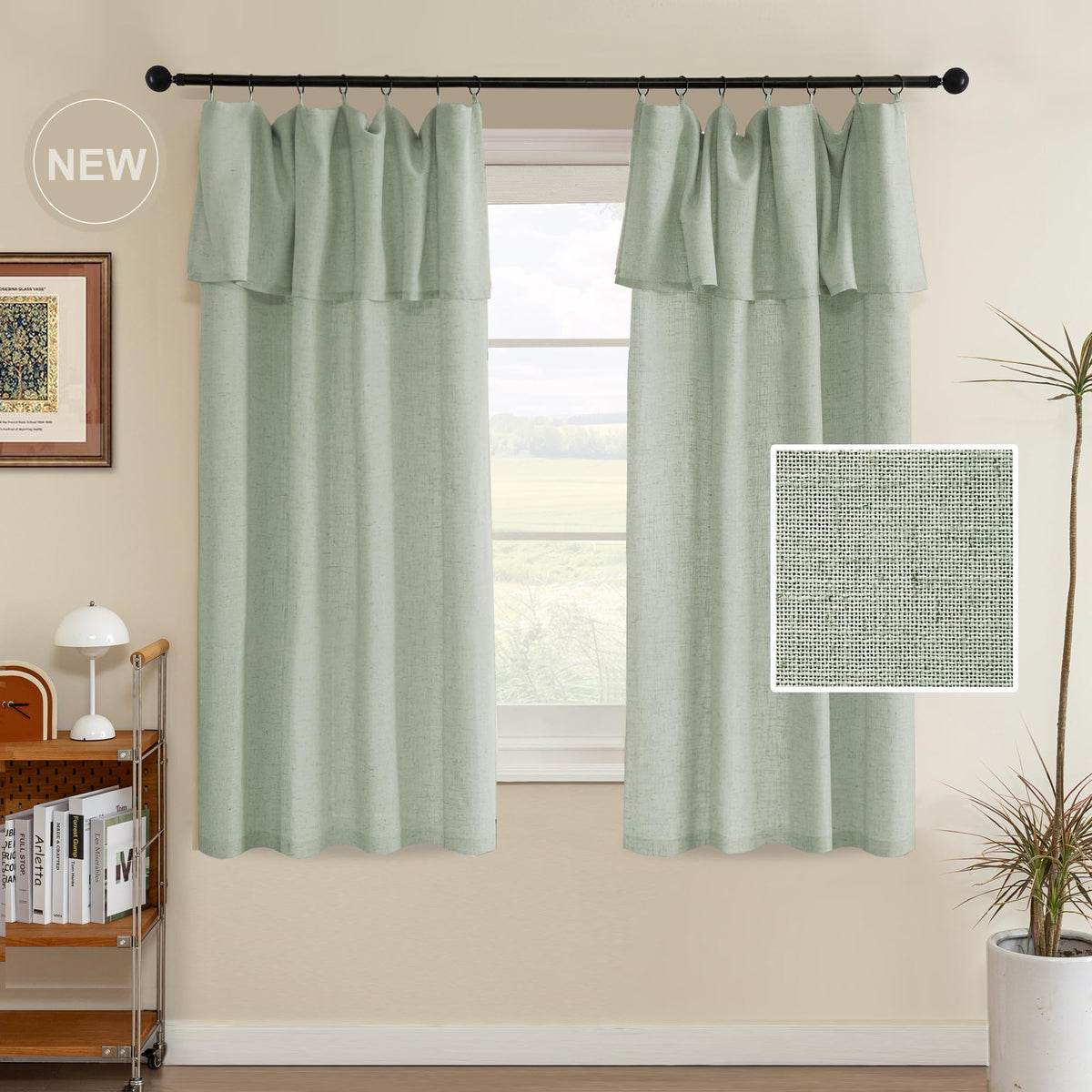 H.VERSAILTEX Linen Semi-Sheer Curtains 84 Inch for Living Room, Ivory