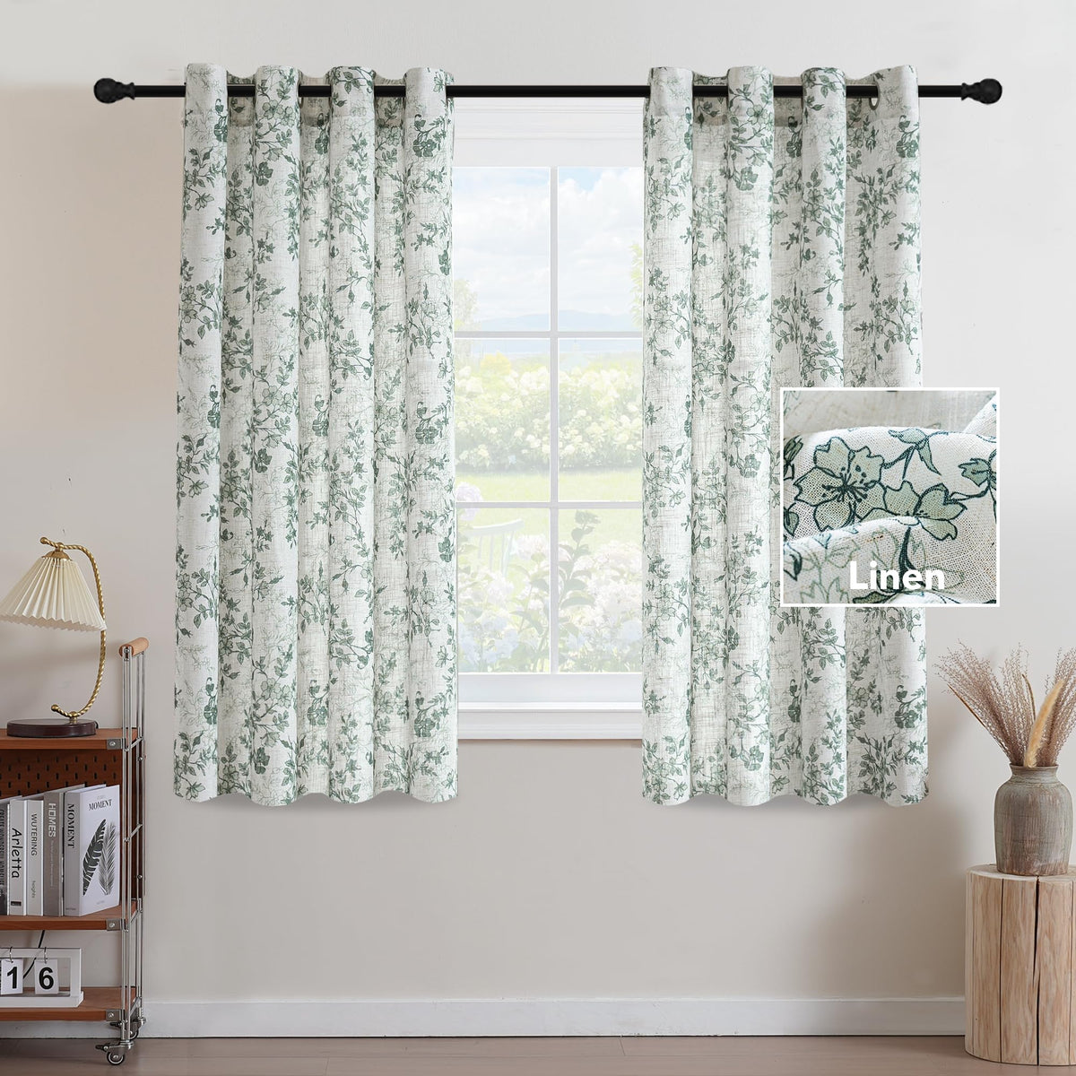 H.VERSAILTEX Linen Blend Curtains for Living Room Printed Floral Curtain Grommet Farmhouse Flower Patterned Drapes Window Treatment Panels Set of 2 Panels, 52" W x 84" L, Belinna Floral - Orange