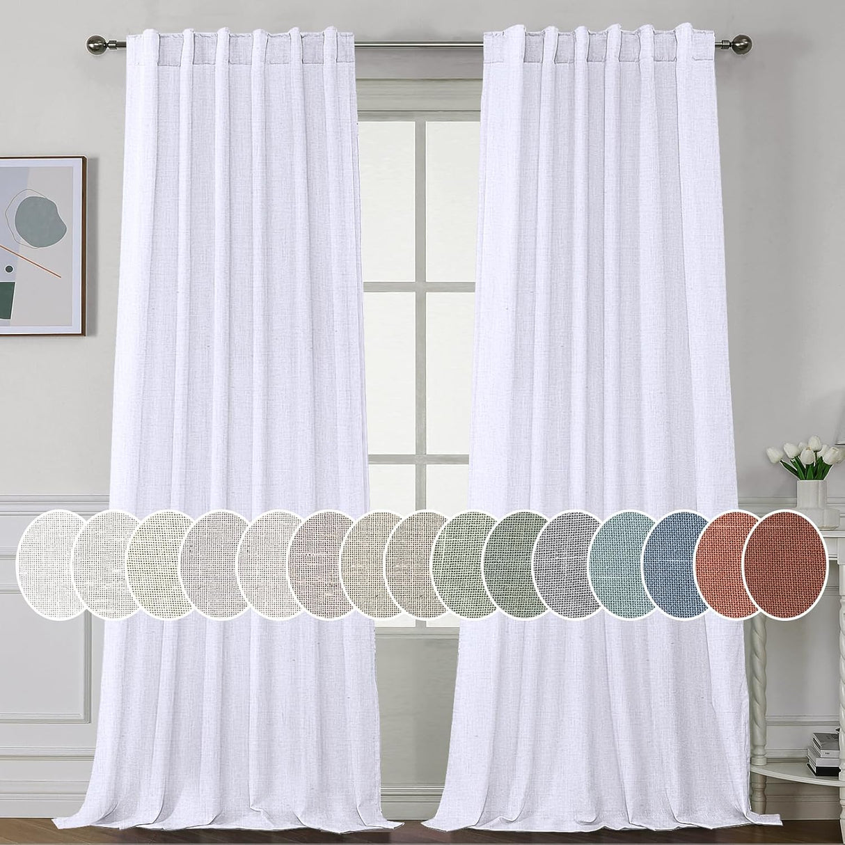 Natural Linen Tab Loop Pocket Semi Sheer Light Filtering Curtains