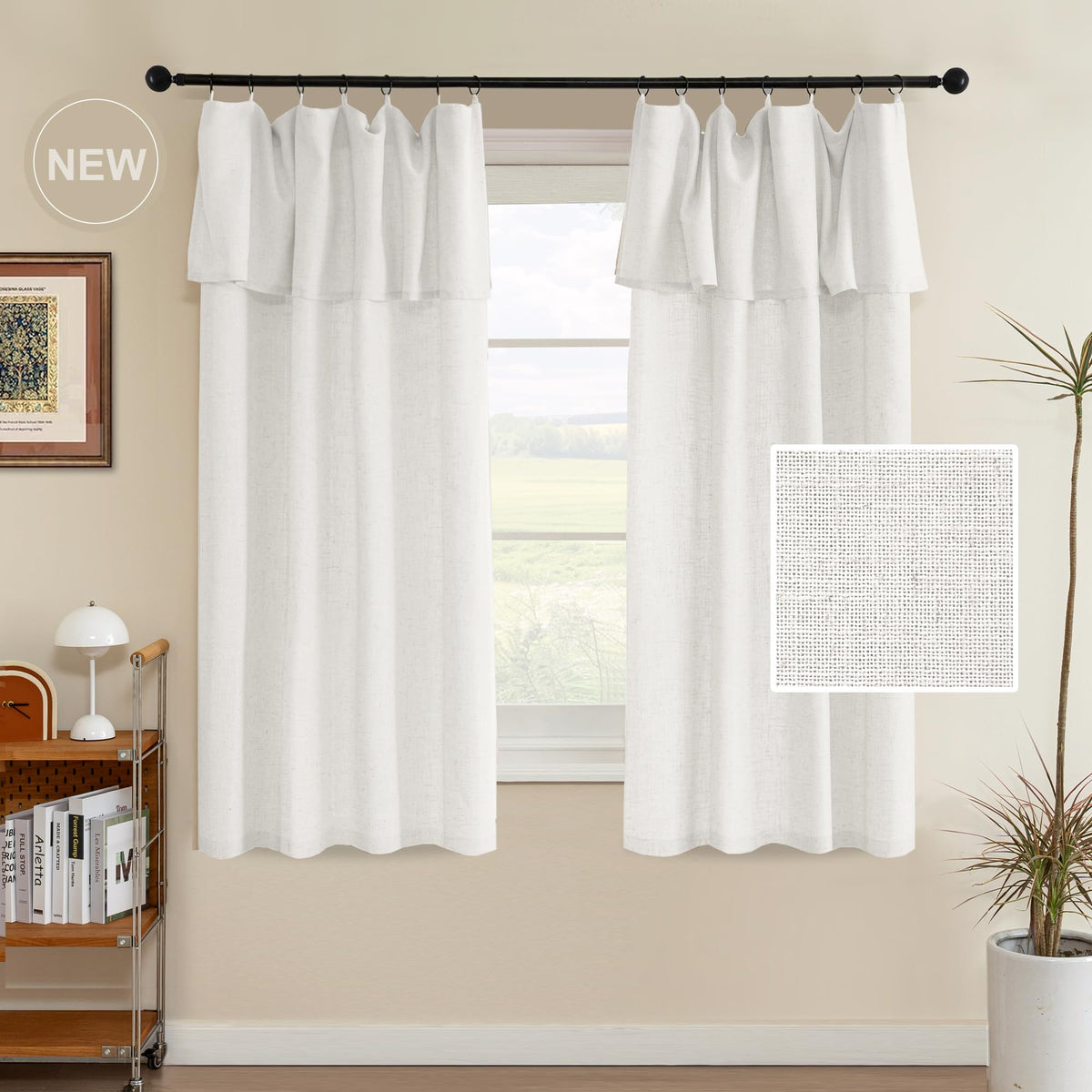 H.VERSAILTEX Linen Semi-Sheer Curtains 84 Inch for Living Room, Ivory