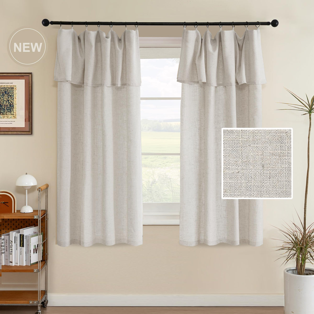 H.VERSAILTEX Linen Semi-Sheer Curtains 84 Inch for Living Room, Ivory