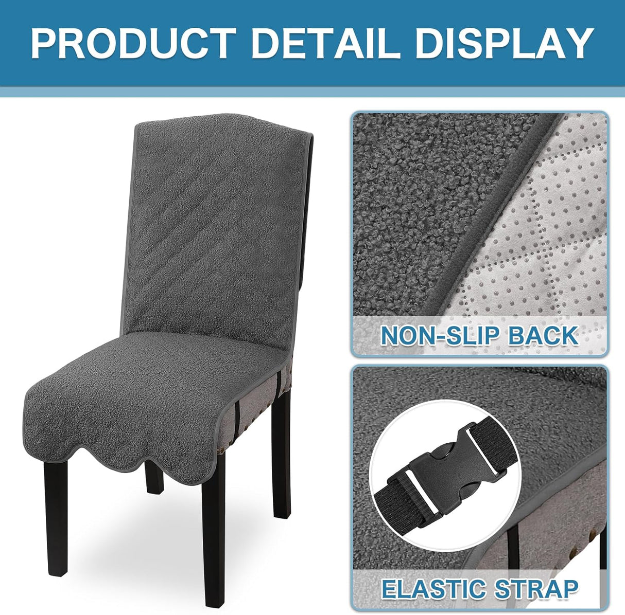 H.VERSAILTEX 100% Waterproof Dining Chair Covers Set of 6 Teddy Fleece Kitchen Chair Covers Parson Chair Slipcovers for Kitchen Dining Room, Charcoal