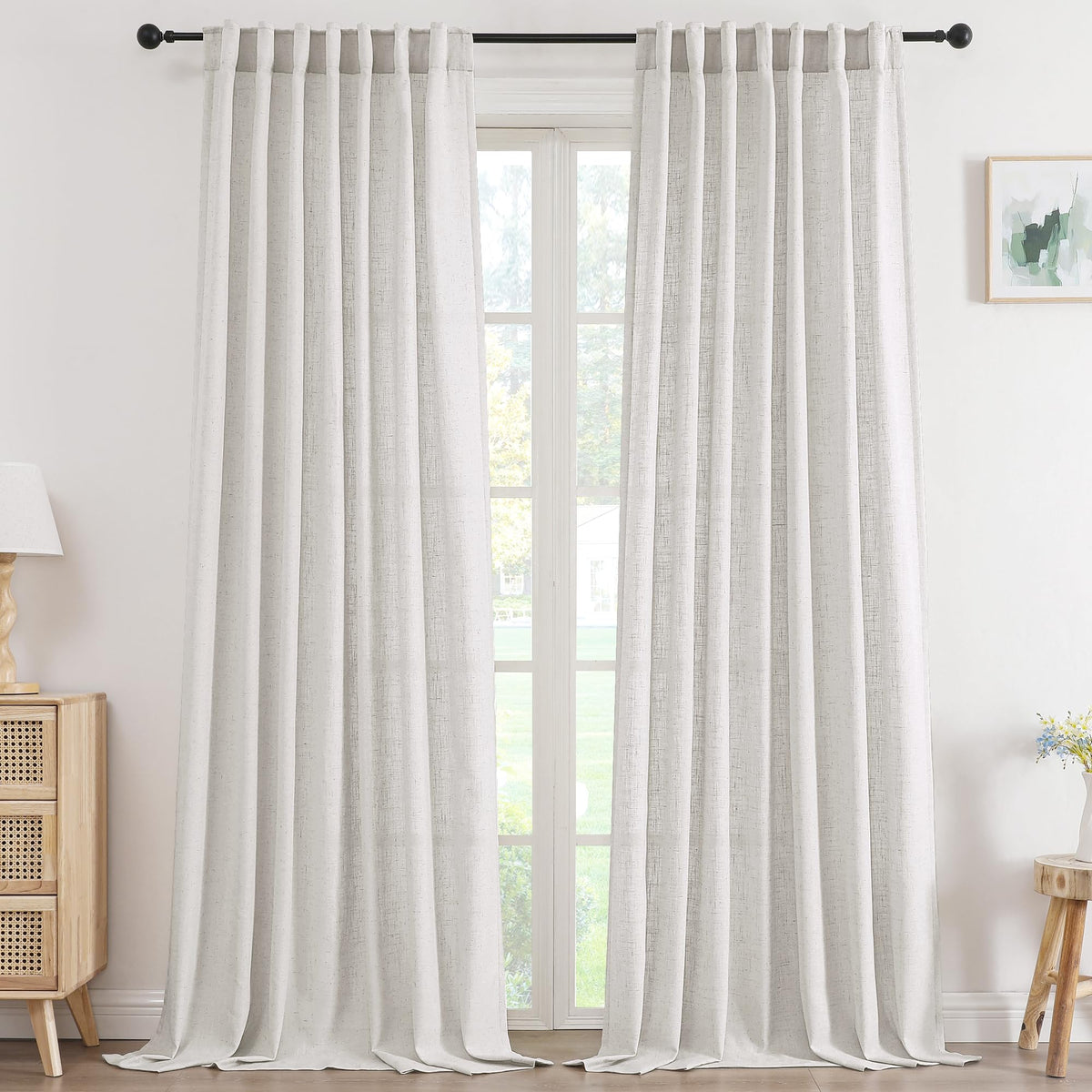 H.VERSAILTEX Light Filtering Linen Curtains 84 Inch for Bedroom, Pale Oak