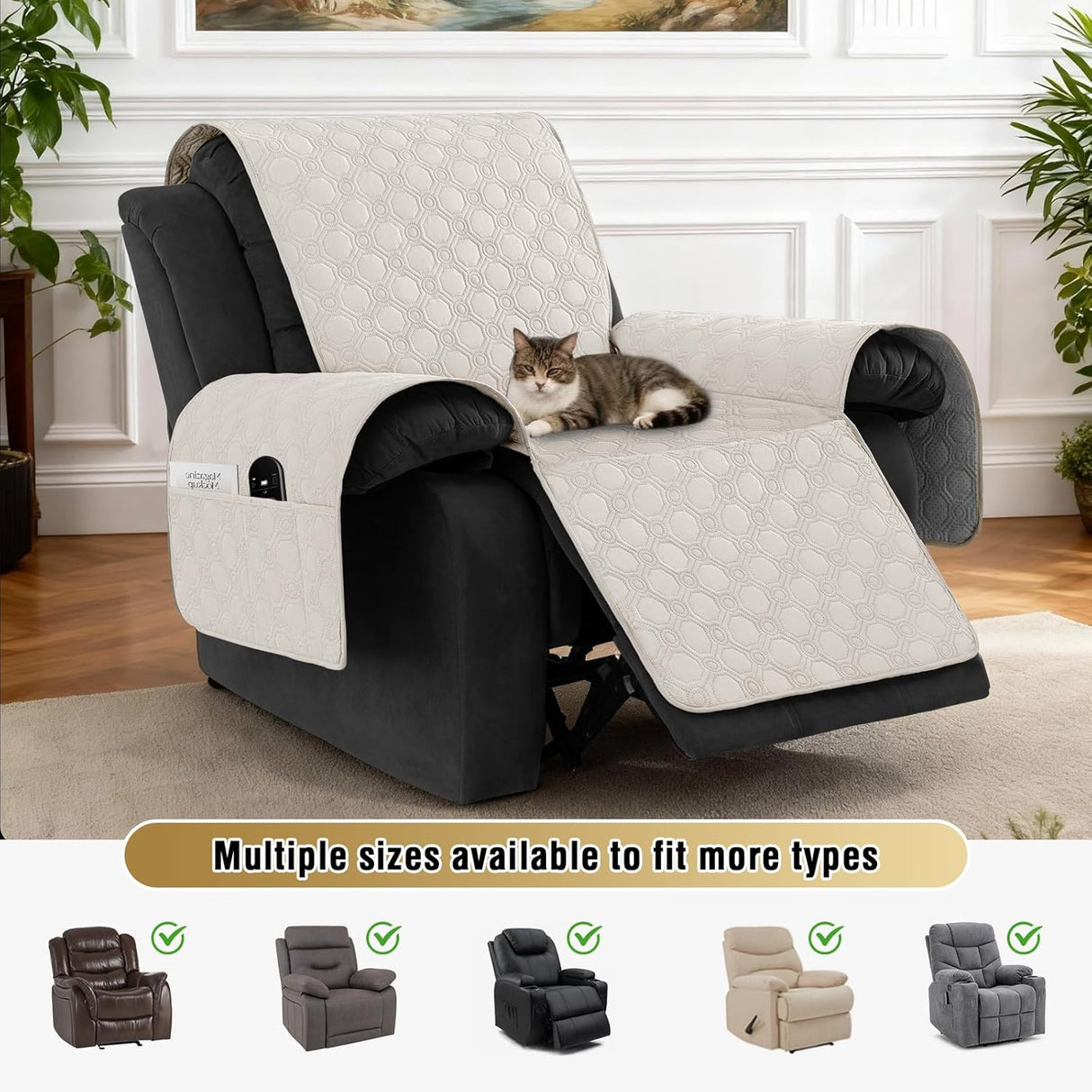H.VERSAILTEX 100% Waterproof Recliner Chair Cover Non Slip Stay in Place with Pocket
