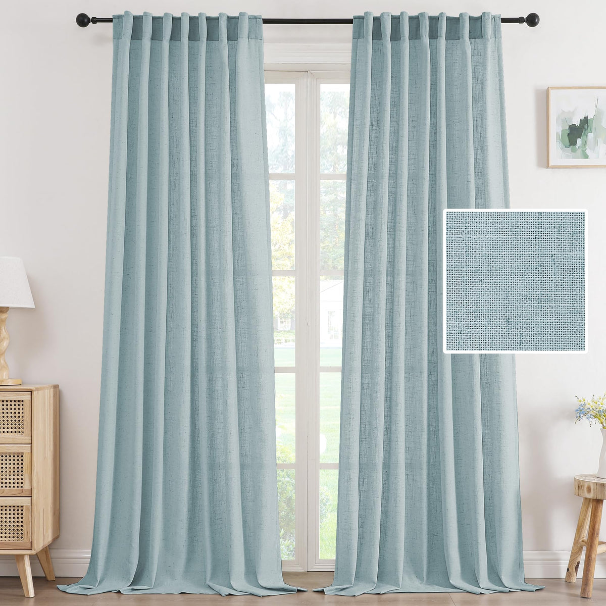 H.VERSAILTEX Light Filtering Linen Curtains 84 Inch for Bedroom, Pale Oak