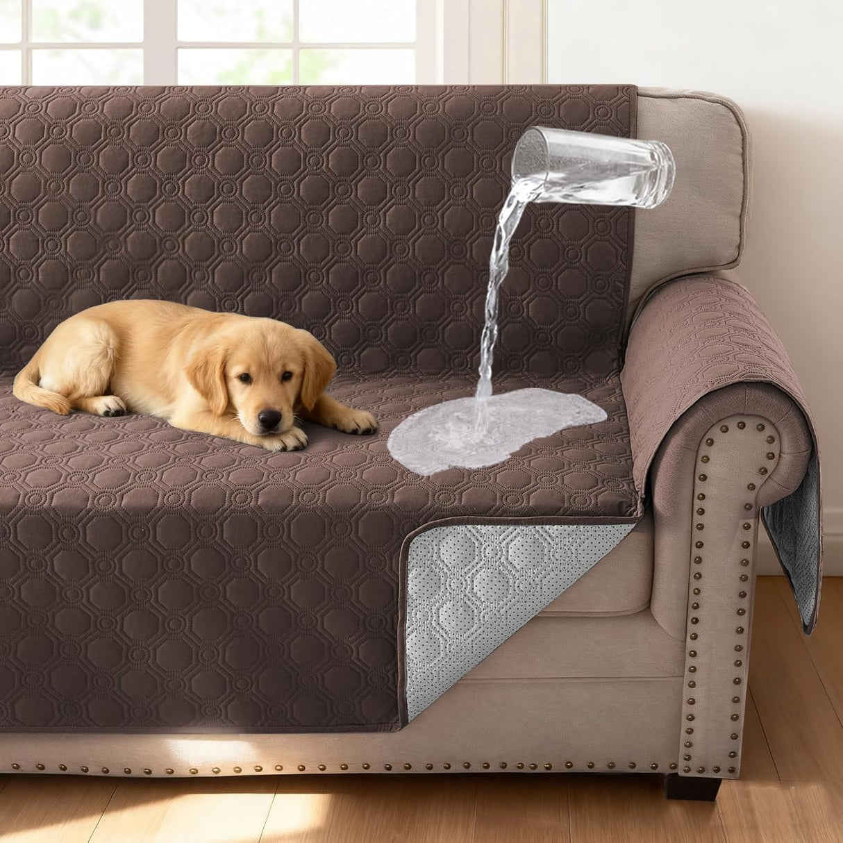 H.VERSAILTEX 100% Waterproof Couch Cover for 3 Cushion Sofa Triple Non Slip with Storage Pocket
