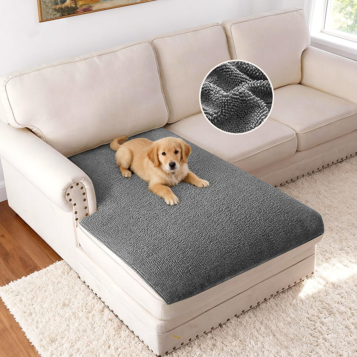 H.VERSAILTEX Non Slip Pet Couch Cover Chenille Dog Bed Protector Thick Soft Sofa Slipcover Pet Friendly Washable Couch Cushion Covers for Pets (30" x 53", Sage)