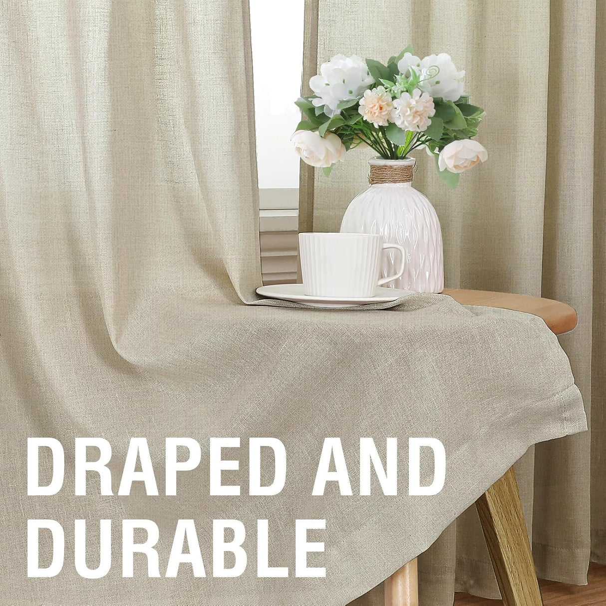 Natural Linen Tab Loop Pocket Semi Sheer Light Filtering Curtains