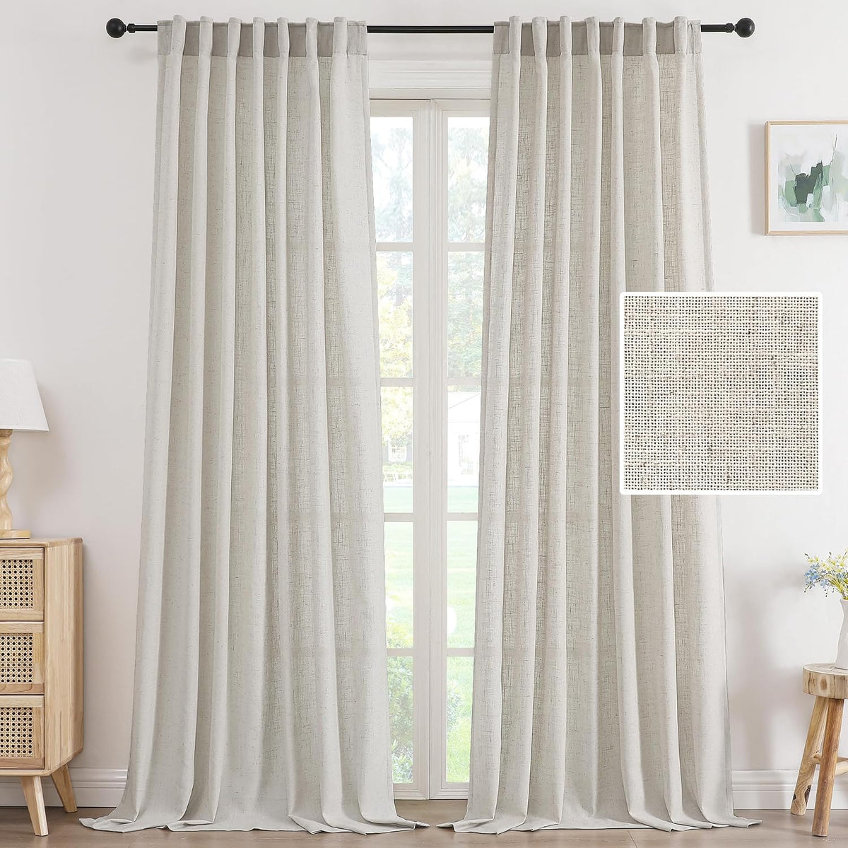 H.VERSAILTEX Light Filtering Linen Curtains 84 Inch for Bedroom, Pale Oak