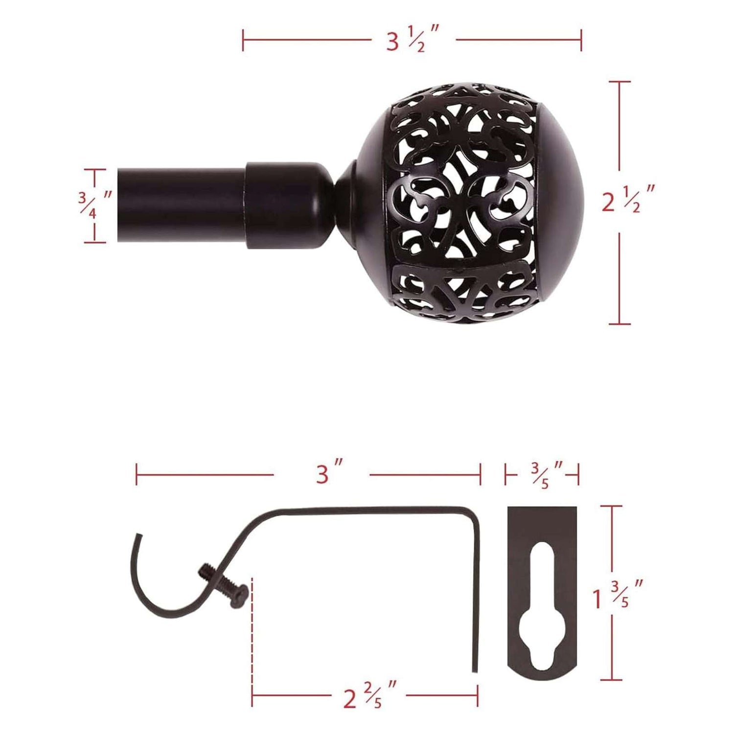 H.VERSAILTEX Single Retractable Curtain Rod, 0.75 Inc Diameter, Bronze, Ball Finial, Adjustable 48-84 Inches