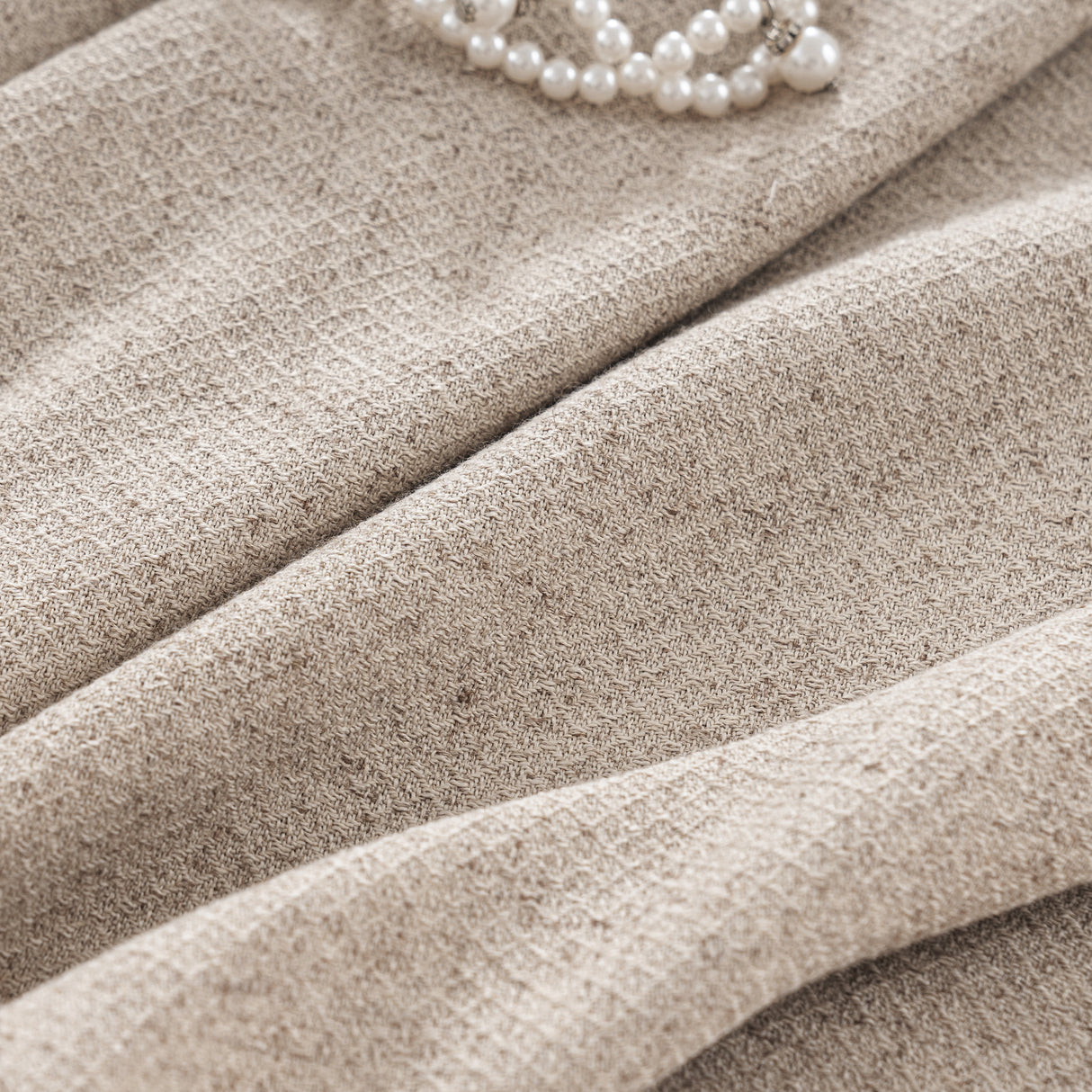 Aurevia Grid-Weave Linen Curtain Drapery Pleated