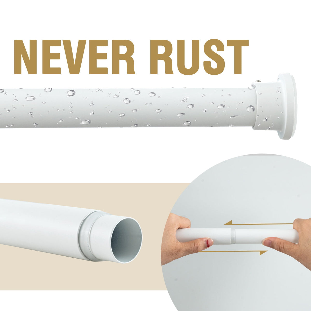 H.VERSAILTEX Single Shower Curtain Rod Non Slip Adjustable 26-78 inch with Spring Tension for Bathroom,White