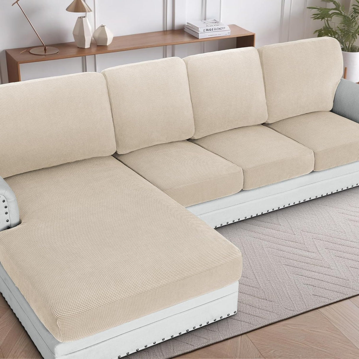 H.VERSAILTEX Sectional Couch Covers 1 Piece Chaise Slipcover L Shape Separate Cushion Couch Cover for Both Left/Right Sectional Couch