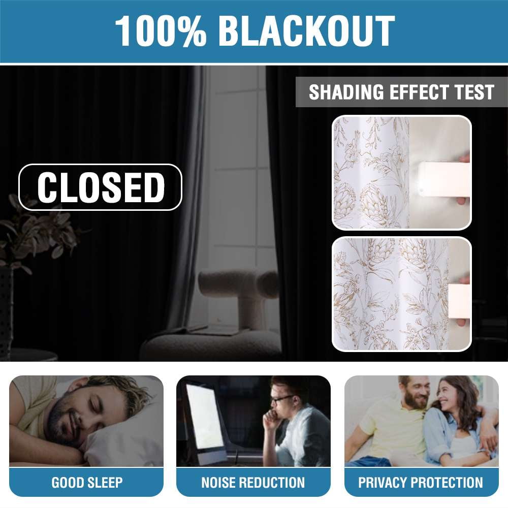 H.VERSAILTEX 100% Blackout Curtains Camellia Floral Printed Drapes Leah Floral Thermal Bedroom Curtains for Living room with Black Liner 2 Panels,52" x 108",Taupe