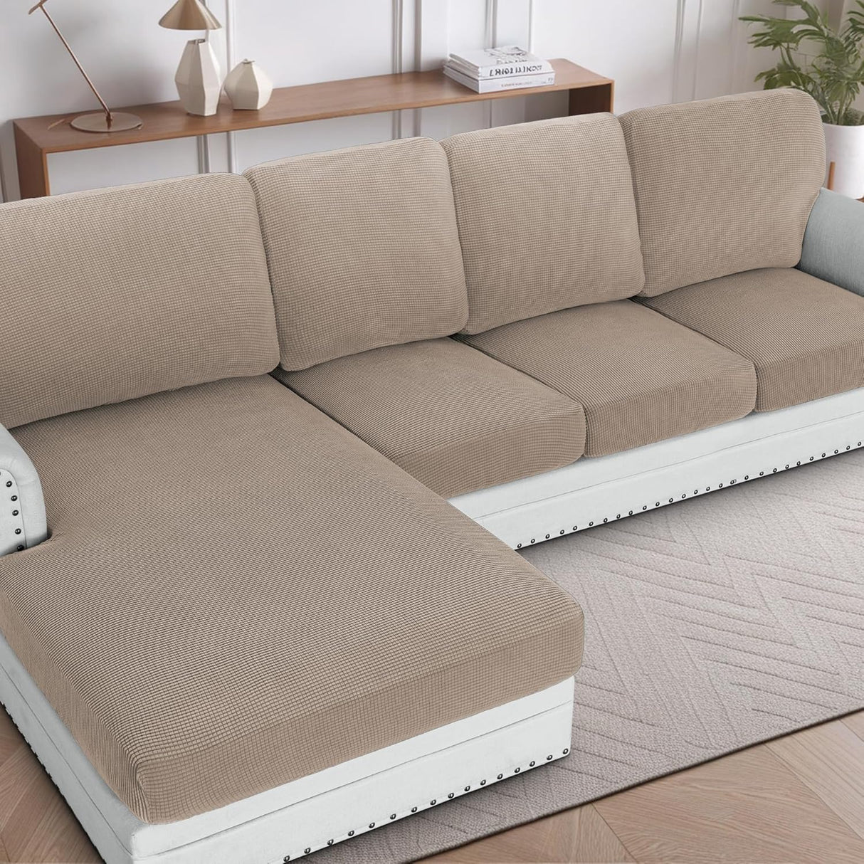 H.VERSAILTEX Sectional Couch Covers 1 Piece Chaise Slipcover L Shape Separate Cushion Couch Cover for Both Left/Right Sectional Couch