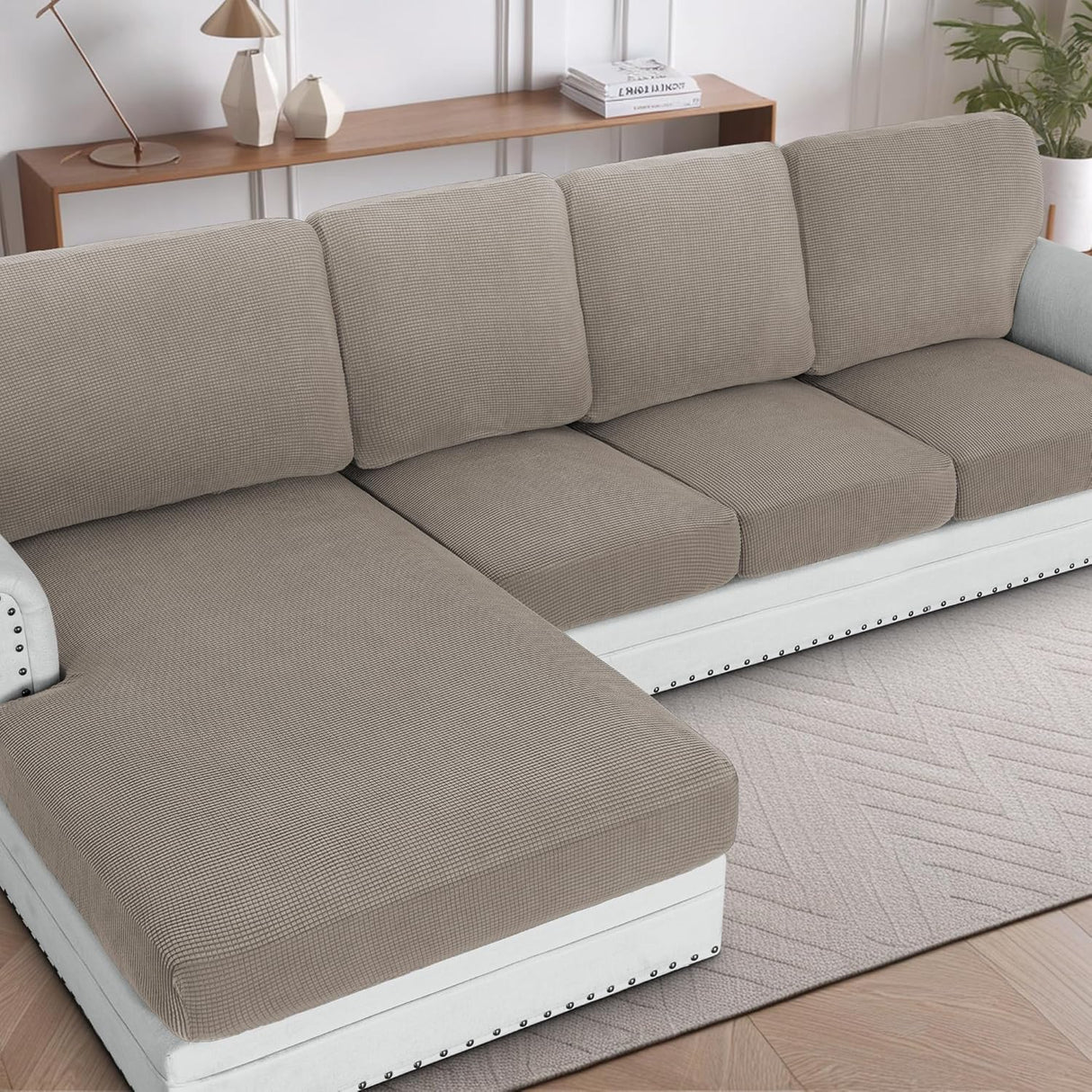 H.VERSAILTEX Sectional Couch Covers 1 Piece Chaise Slipcover L Shape Separate Cushion Couch Cover for Both Left/Right Sectional Couch