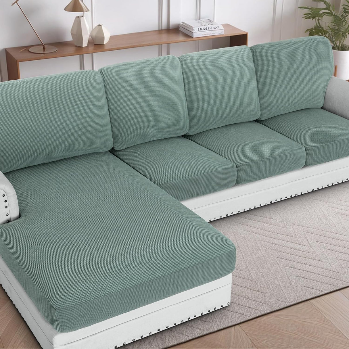 H.VERSAILTEX Sectional Couch Covers 1 Piece Chaise Slipcover L Shape Separate Cushion Couch Cover for Both Left/Right Sectional Couch