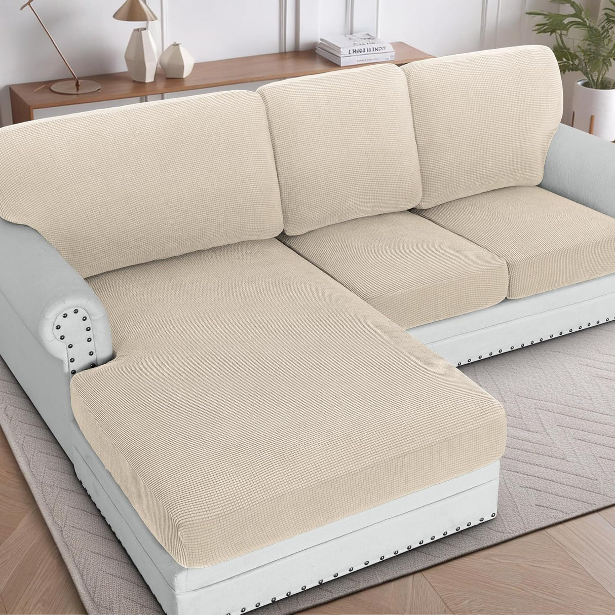 H.VERSAILTEX Sectional Couch Covers 1 Piece Chaise Slipcover L Shape Separate Cushion Couch Cover for Both Left/Right Sectional Couch