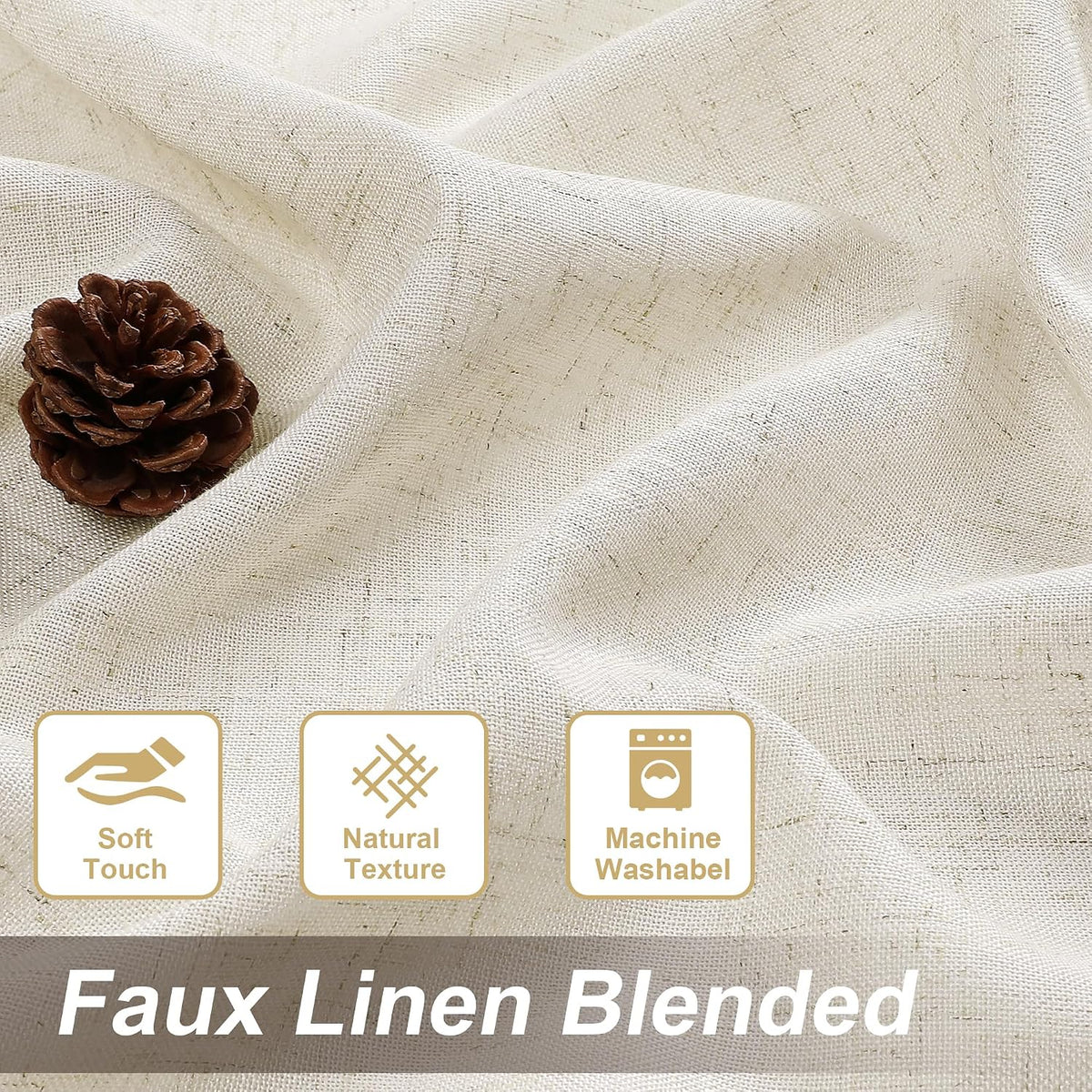 H.VERSAILTEX Linen Semi-Sheer Curtains 84 Inch for Living Room, Ivory