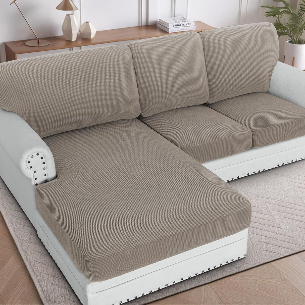 H.VERSAILTEX Sectional Couch Covers 1 Piece Chaise Slipcover L Shape Separate Cushion Couch Cover for Both Left/Right Sectional Couch