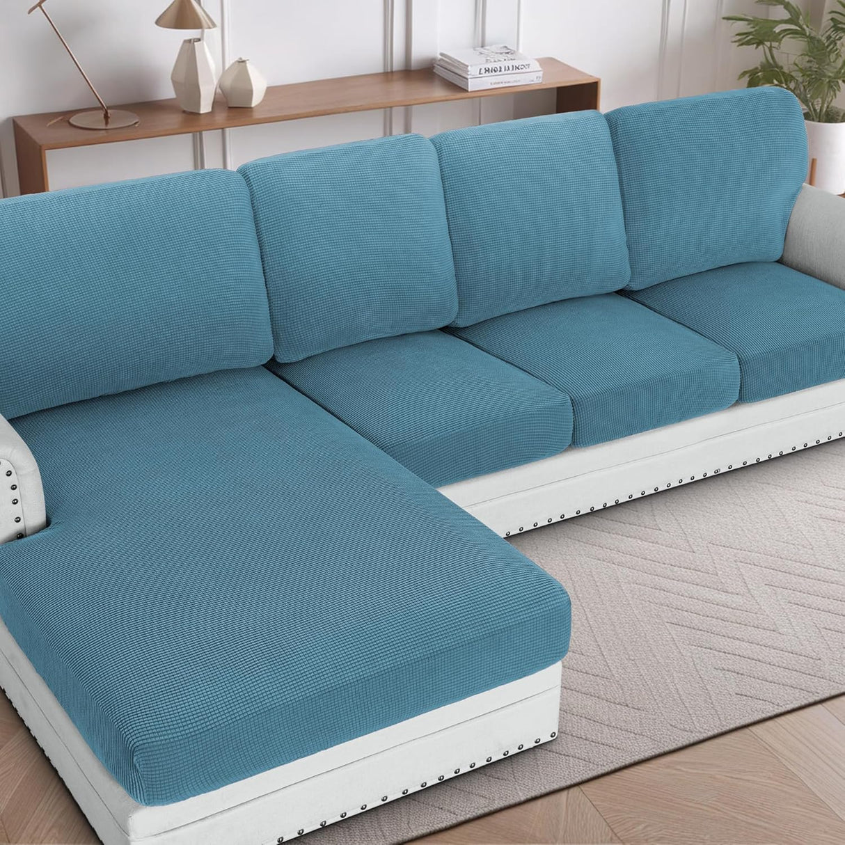 H.VERSAILTEX Sectional Couch Covers 1 Piece Chaise Slipcover L Shape Separate Cushion Couch Cover for Both Left/Right Sectional Couch