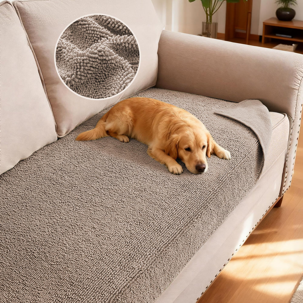 H.VERSAILTEX Non Slip Pet Couch Cover Chenille Dog Bed Protector Thick Soft Sofa Slipcover Pet Friendly Washable Couch Cushion Covers for Pets (30" x 53", Sage)