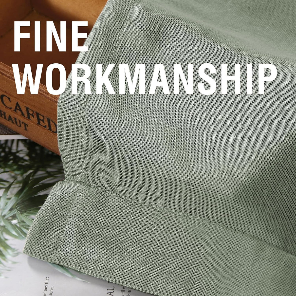 H.VERSAILTEX Natural Linen Curtains 63 inches Long for Living Room 2 Panels Back Tab Loop Pocket Textured Light Filtering Semi Sheer Curtains Rustic Farmhouse Boho Curtain for Bedroom, Sea Grass