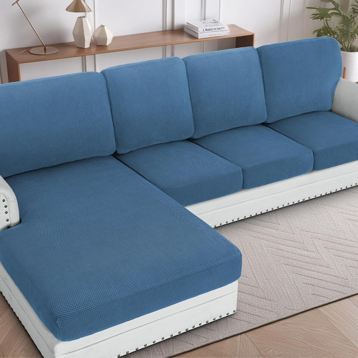 H.VERSAILTEX Sectional Couch Covers 1 Piece Chaise Slipcover L Shape Separate Cushion Couch Cover for Both Left/Right Sectional Couch