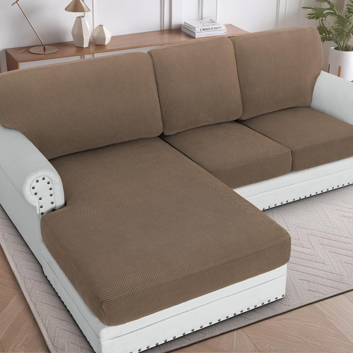 H.VERSAILTEX Sectional Couch Covers 1 Piece Chaise Slipcover L Shape Separate Cushion Couch Cover for Both Left/Right Sectional Couch