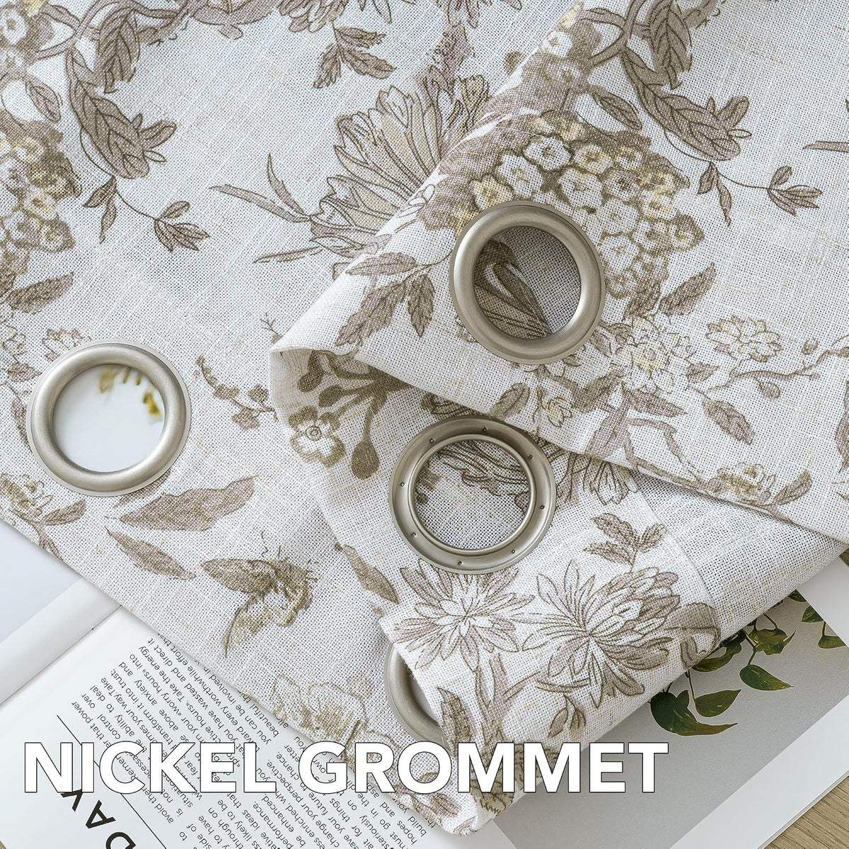 H.VERSAILTEX Linen Blend Curtains for Living Room Printed Floral Curtain Grommet Farmhouse Flower Patterned Drapes Window Treatment Panels Set of 2 Panels, 52" W x 84" L, Iberra Sesame - Taupe