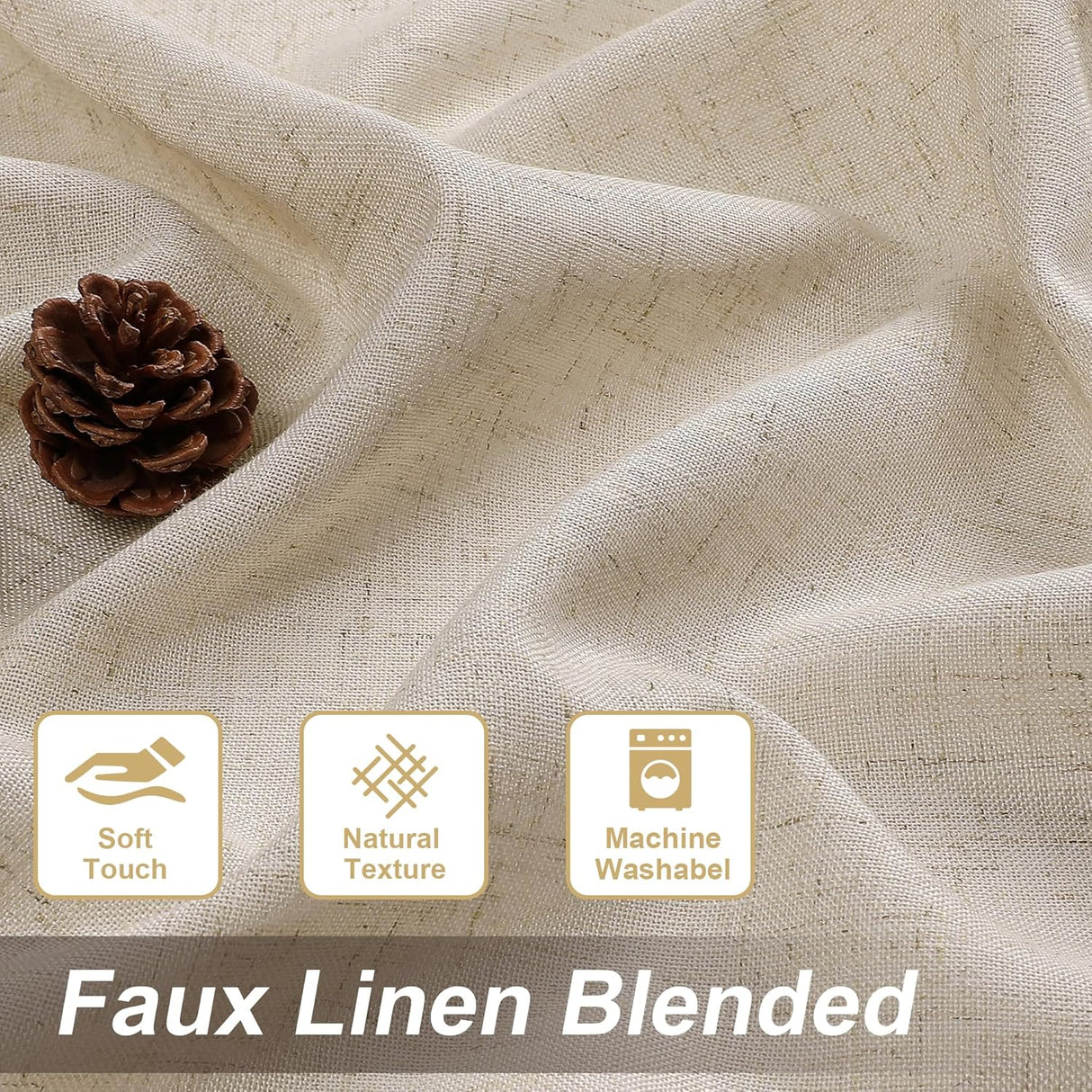 H.VERSAILTEX Linen Curtains with Attached Valance 95 Inch Length for Living Room Boho Window Drapes 2 Panels Set for Farmhouse Semi-Sheer Treatments Rod Pocket/Ring Top for Bedroom 52 x 95 Inch, Linen