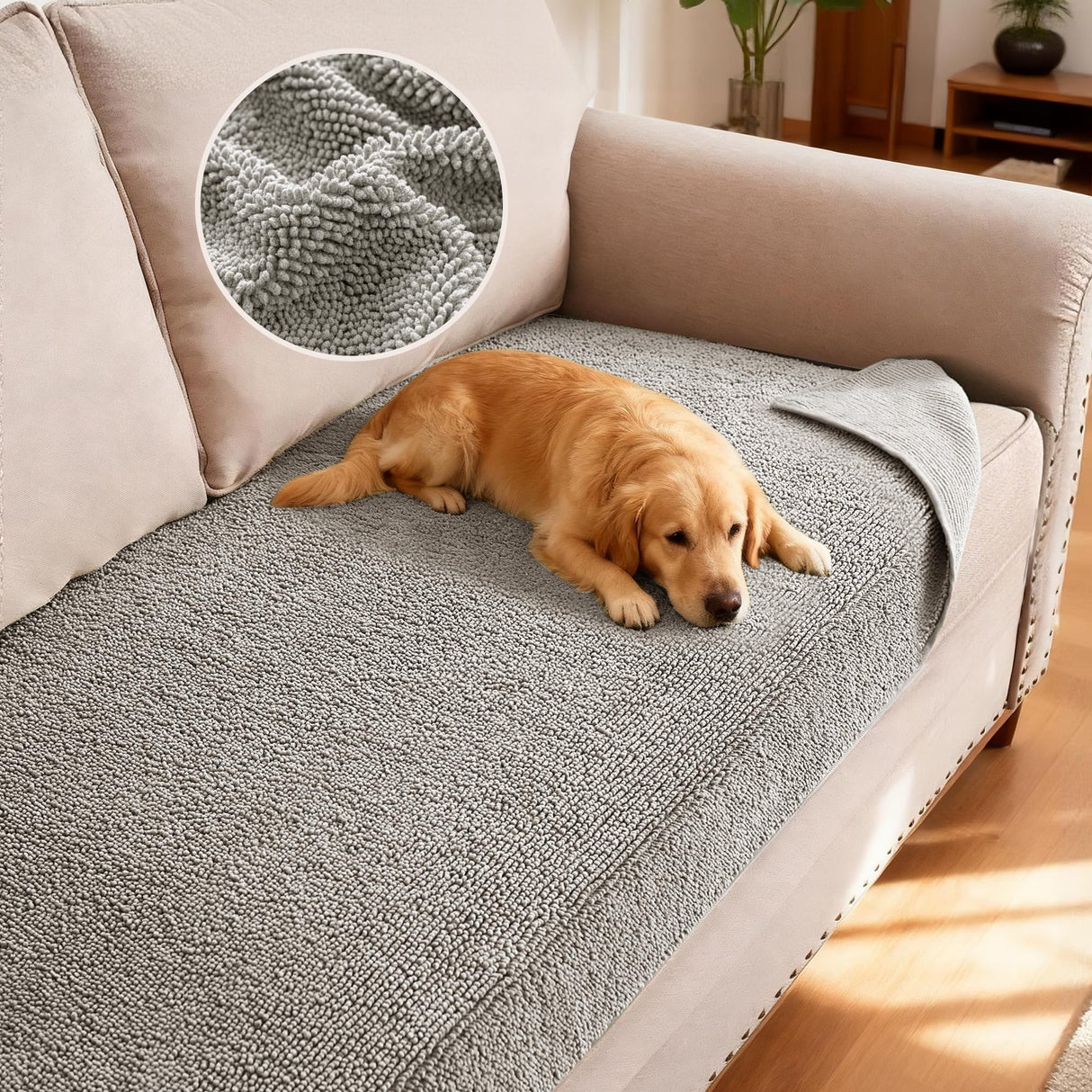 H.VERSAILTEX Non Slip Pet Couch Cover Chenille Dog Bed Protector Thick Soft Sofa Slipcover Pet Friendly Washable Couch Cushion Covers for Pets (30" x 53", Sage)