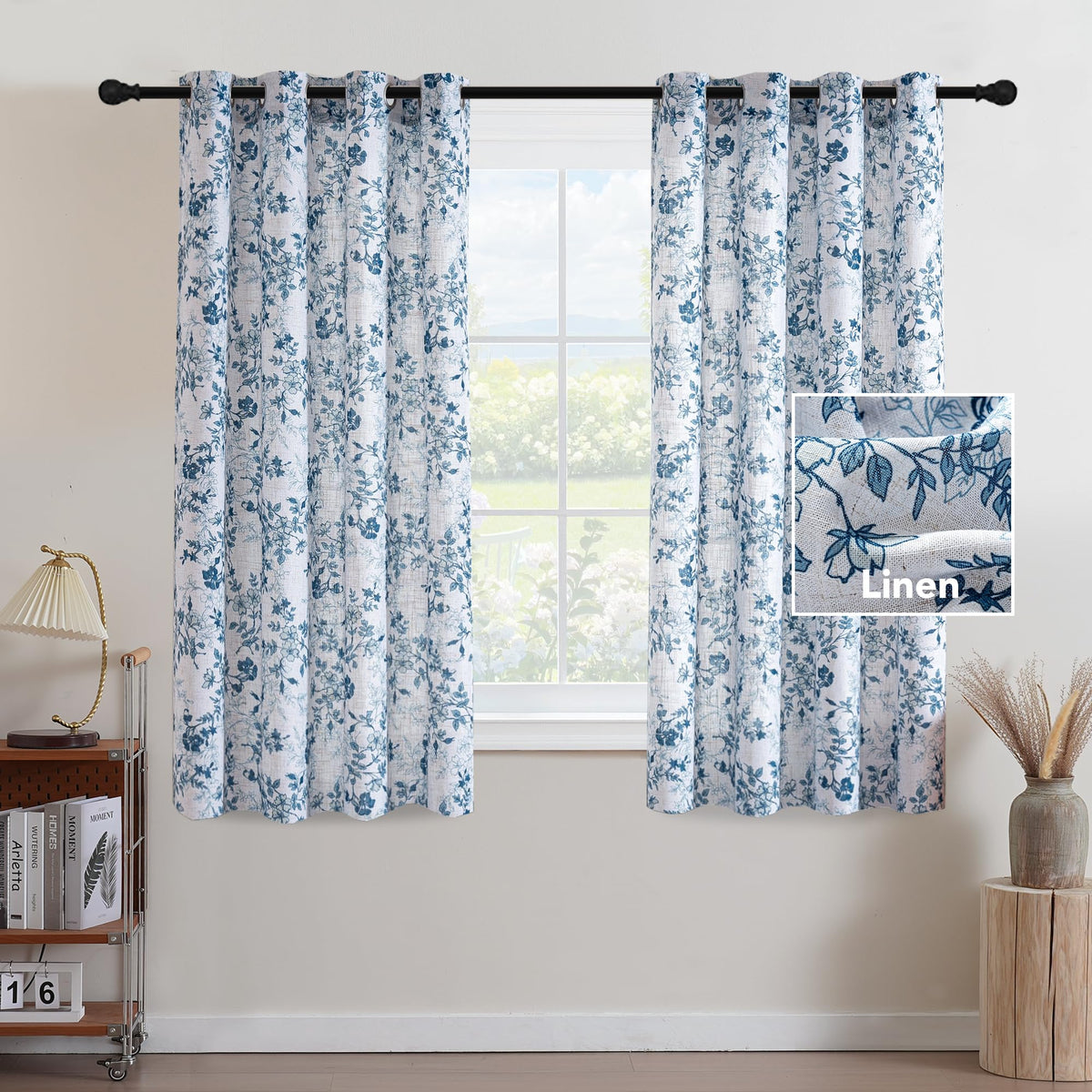 H.VERSAILTEX Linen Blend Curtains for Living Room Printed Floral Curtain Grommet Farmhouse Flower Patterned Drapes Window Treatment Panels Set of 2 Panels, 52" W x 84" L, Belinna Floral - Orange