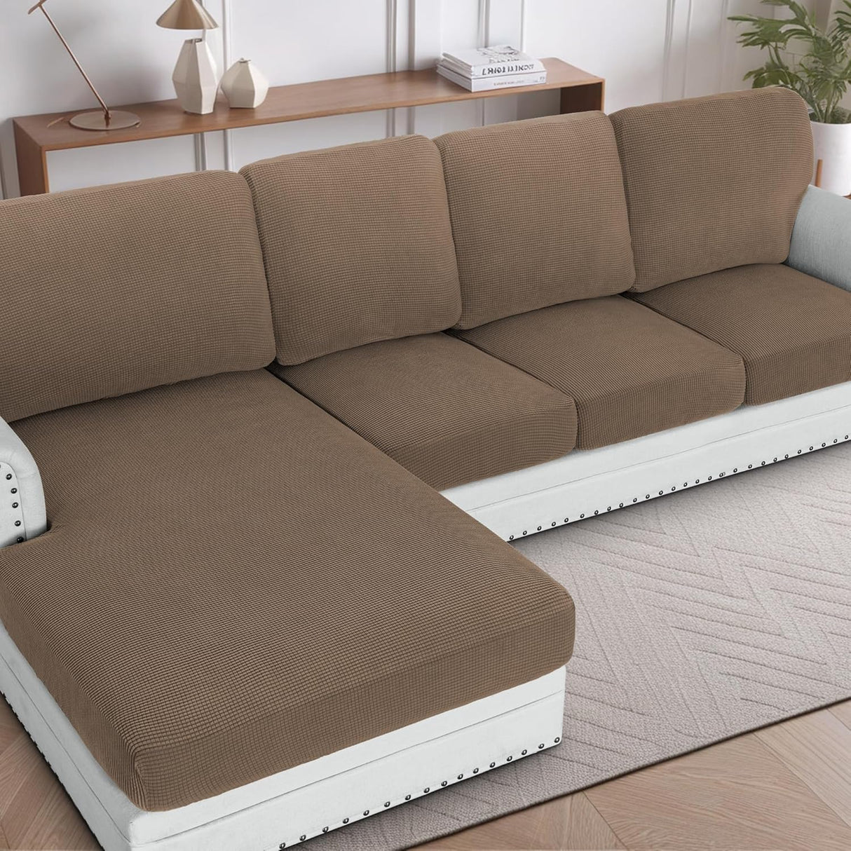 H.VERSAILTEX Sectional Couch Covers 1 Piece Chaise Slipcover L Shape Separate Cushion Couch Cover for Both Left/Right Sectional Couch